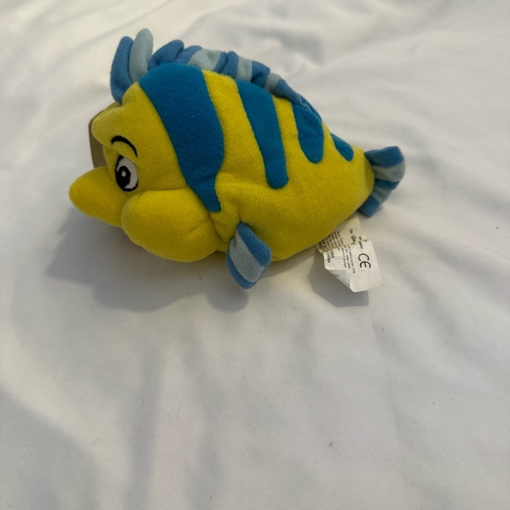 NWT Vintage Disney Store The Little Mermaid Flounder 7” Mini Bean Bag Plush - Picture 3 of 3
